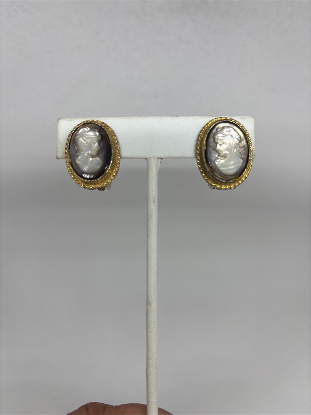 Classic Mother of Pearl Cameo Clip on earrings